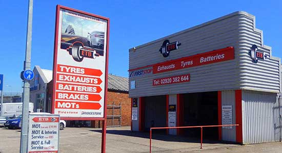 storefront of ETB Tyres Cardiff