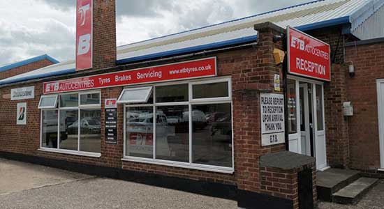 Outside of building of ETB Tyres in Redditch