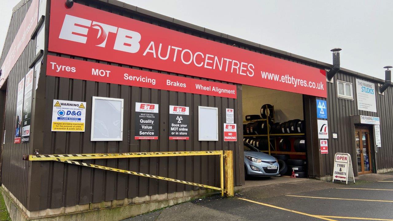 Outside of building of ETB Tyres in wythall